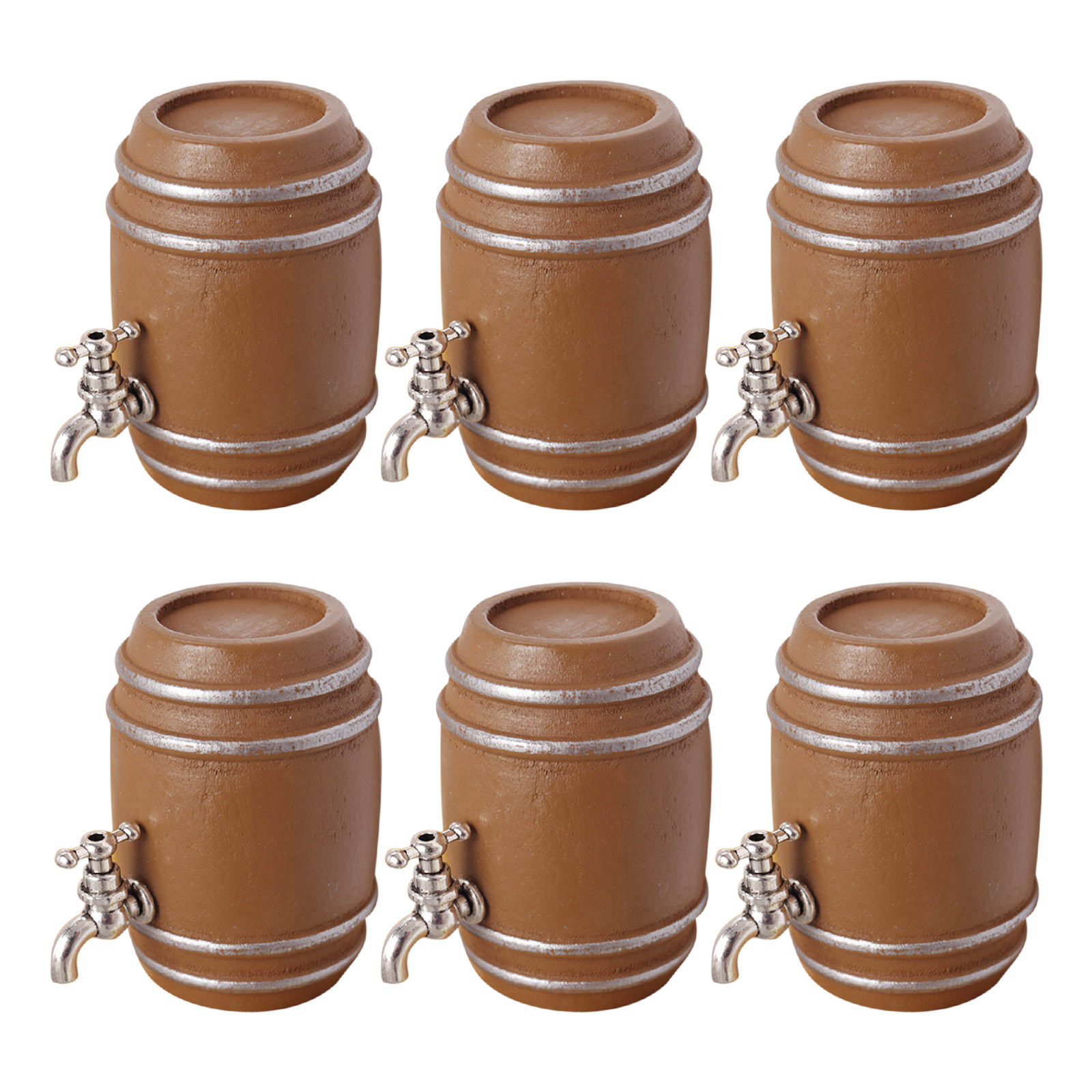 Wine Beer Garden - 6個入り ミニチュア木製ワイン樽。リアルなドールハウスの装飾品。マイクロランドスケープや妖精の庭に最適なミニチュアビール樽のオーナメント。